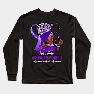 In June Wear Purple black womens Alzheimer's Brain Awareness Long Sleeve T-Shirt